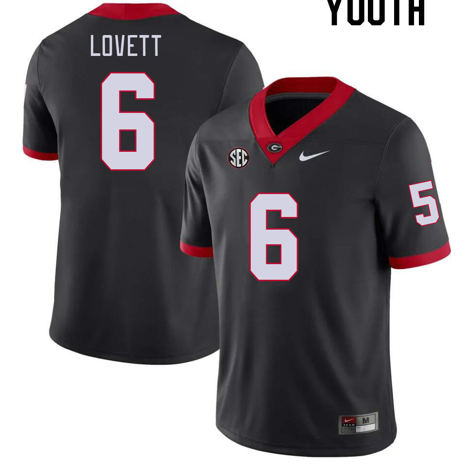 Youth #6 Dominic Lovett Georgia Bulldogs College Football Jerseys Stitched-Black